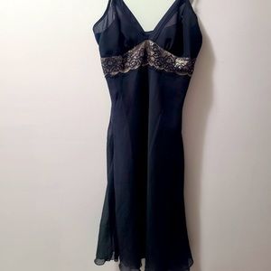 CHEMISE NIGHTGOWN, sexy black 2 tier lace sleepwear, size S